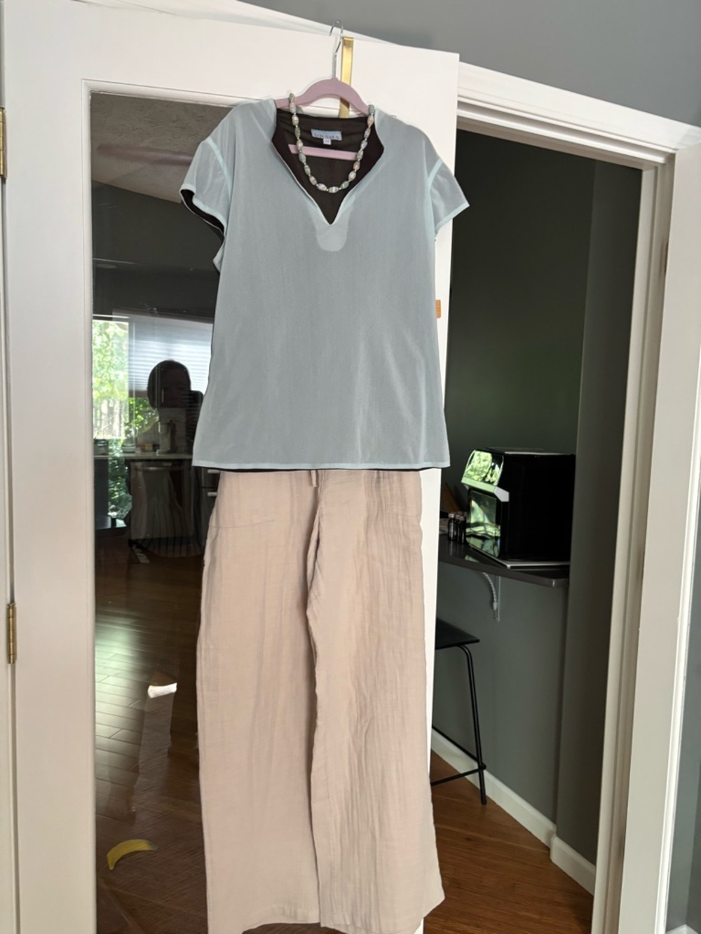 Drama Sea Glass Blu Sheer V-Neck Blouse Lightweight Top / Medium